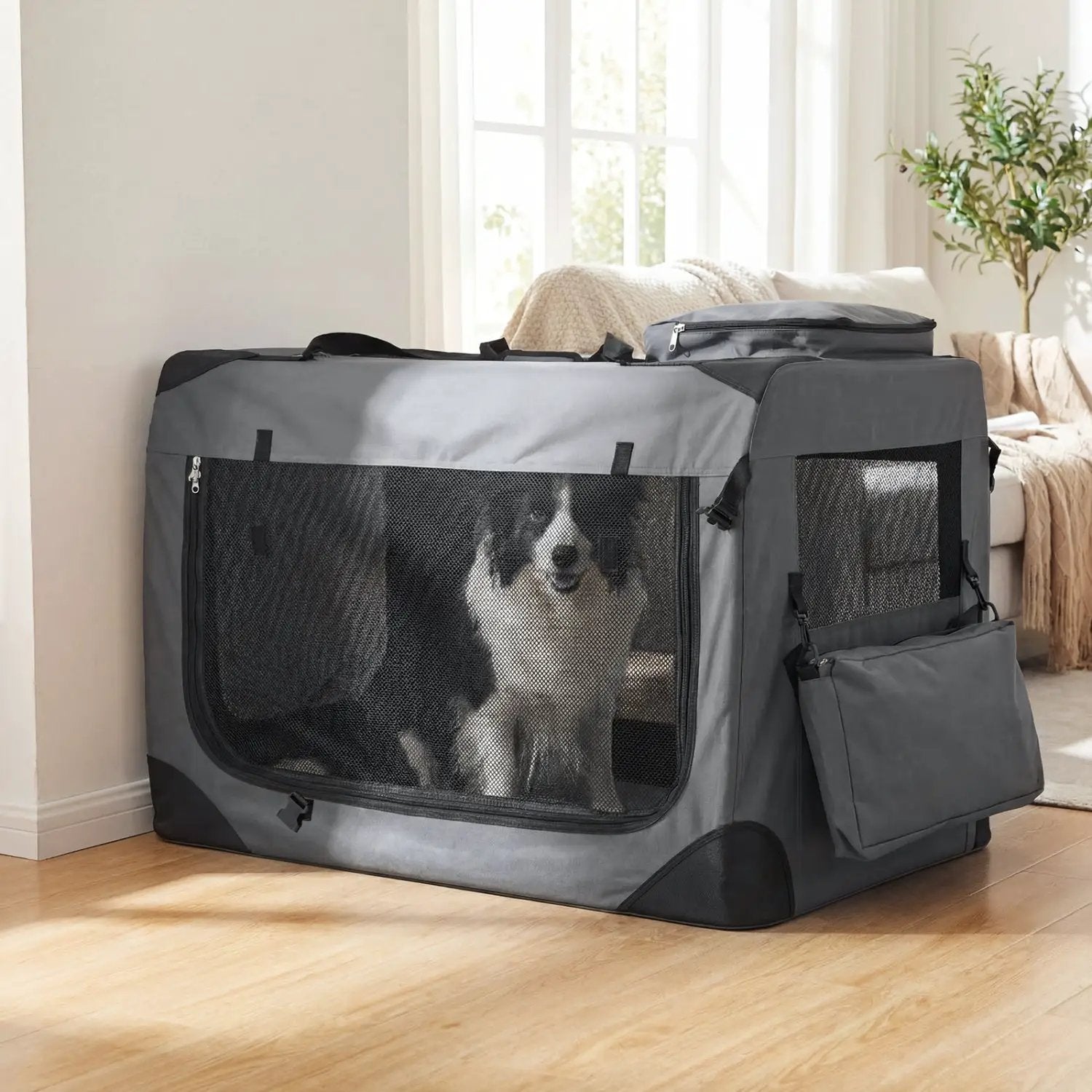 Soft Collapsible Dog Crate with Mesh Windows and 3 Doors by DirectDeals