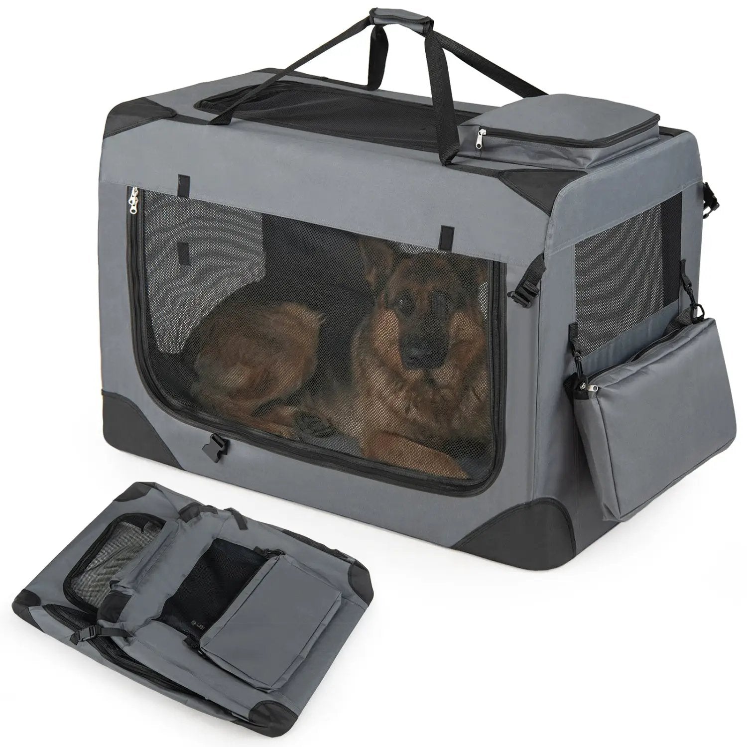 Soft Collapsible Dog Crate with Mesh Windows and 3 Doors by DirectDeals