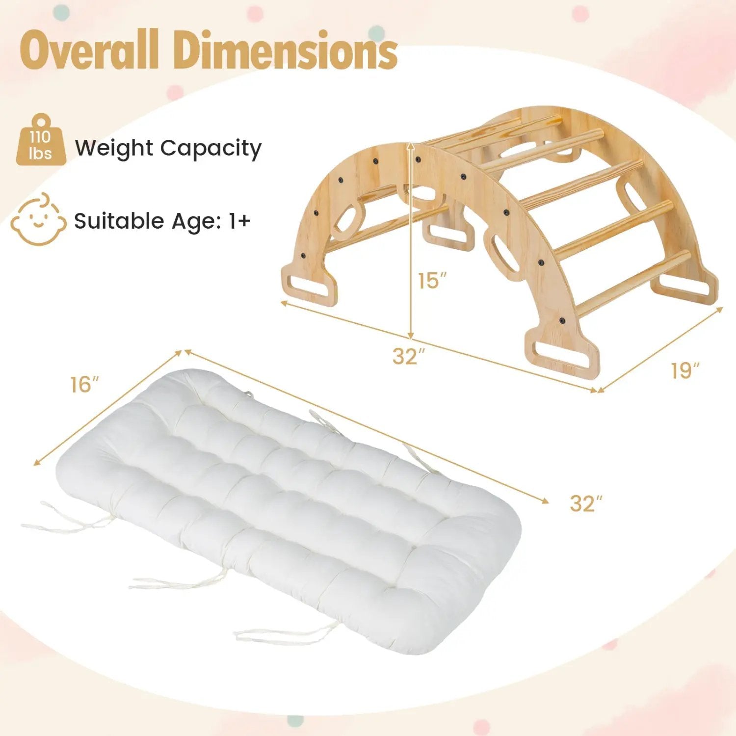 Wooden Rocking Climbing Arch with Cushion 3-in-1 Montessori by DirectDeals
