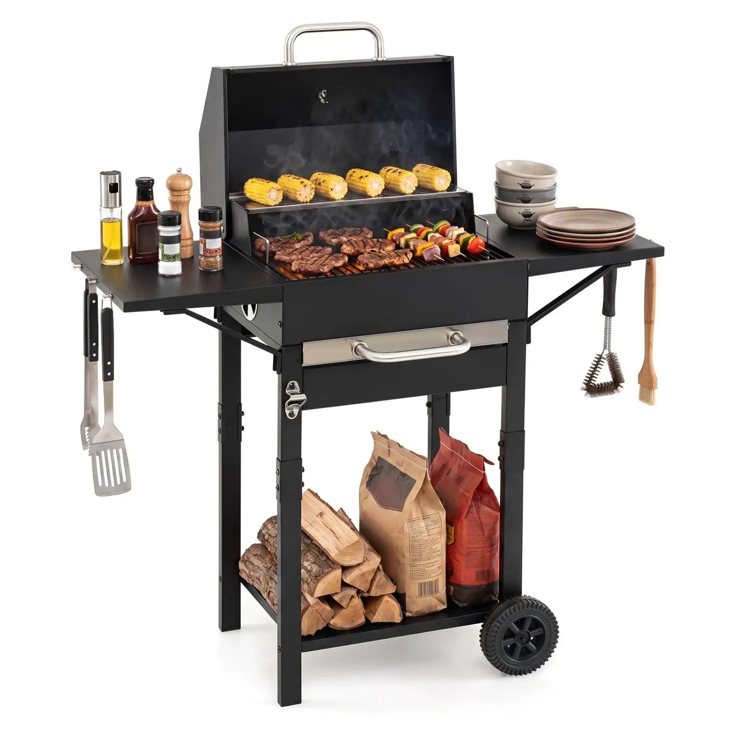 Charcoal Grill with Adjustable Chimney 284 sq.in by DirectDeals