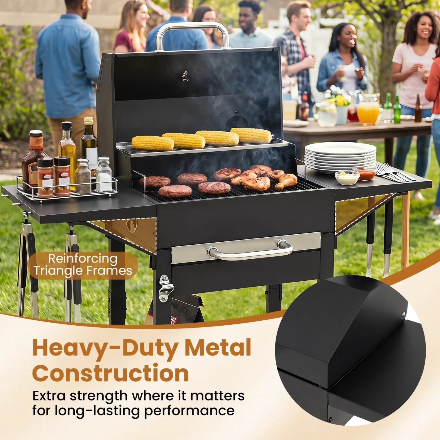 Charcoal Grill with Adjustable Chimney 284 sq.in by DirectDeals