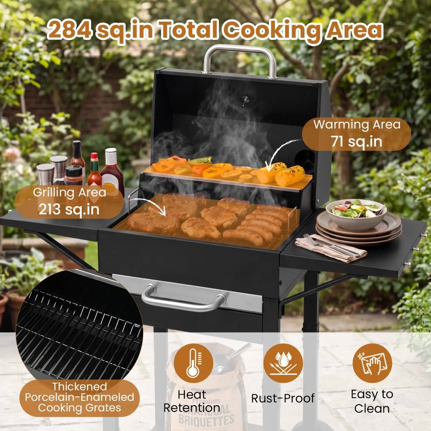 Charcoal Grill with Adjustable Chimney 284 sq.in by DirectDeals