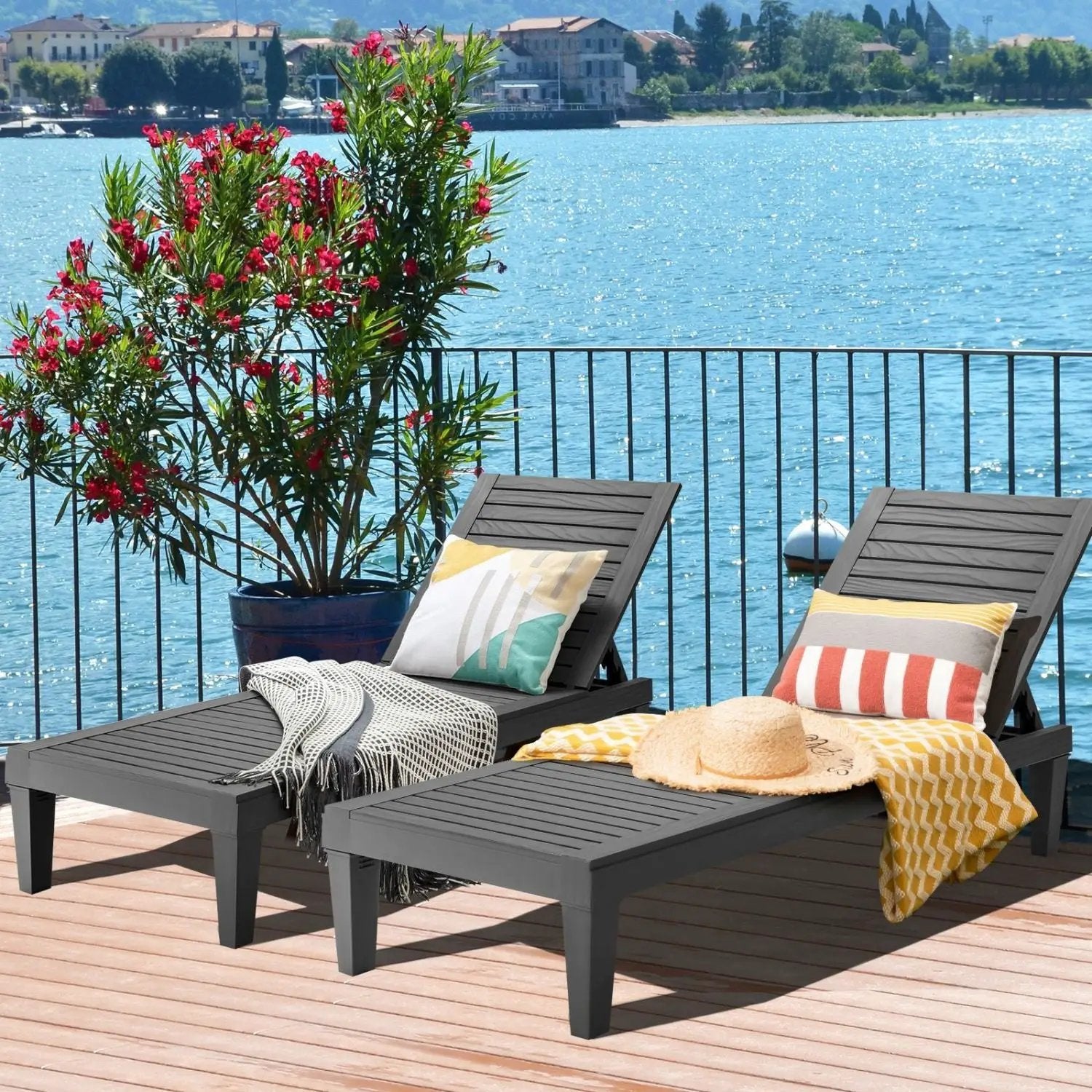 Outdoor Chaise Lounge Chair Set of 2 with 5-Position Backrest by DirectDeals