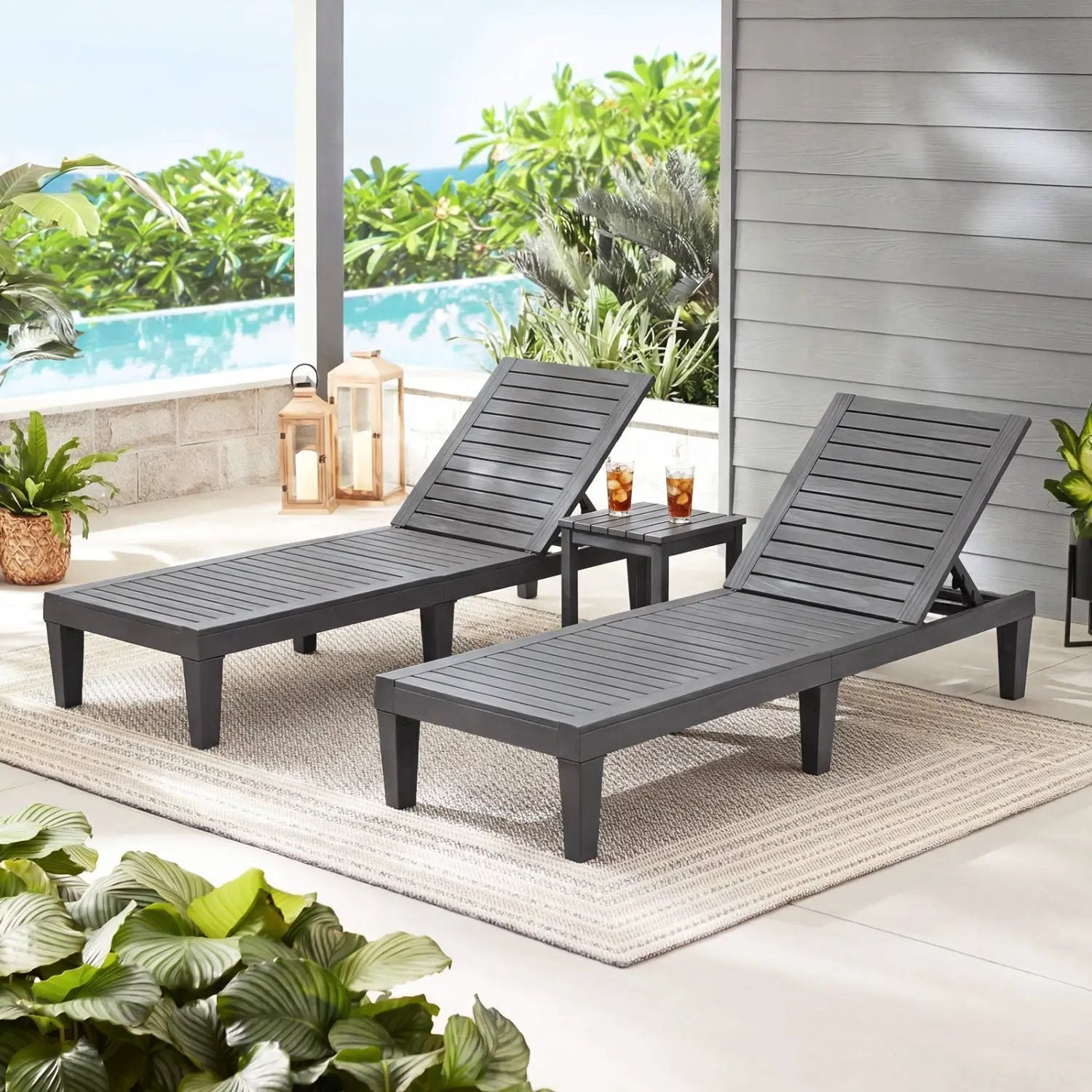 Outdoor Chaise Lounge Chair Set of 2 with 5-Position Backrest by DirectDeals