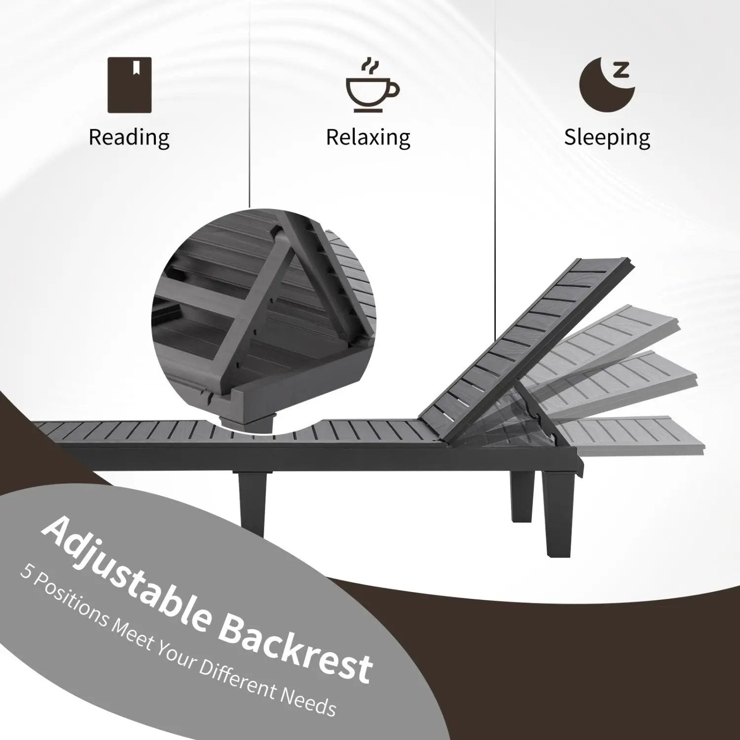 Outdoor Chaise Lounge Chair Set of 2 with 5-Position Backrest by DirectDeals