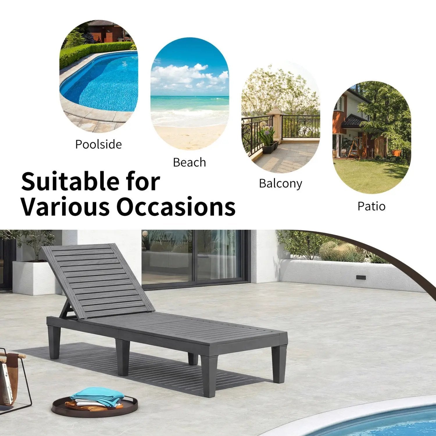 Outdoor Chaise Lounge Chair Set of 2 with 5-Position Backrest by DirectDeals