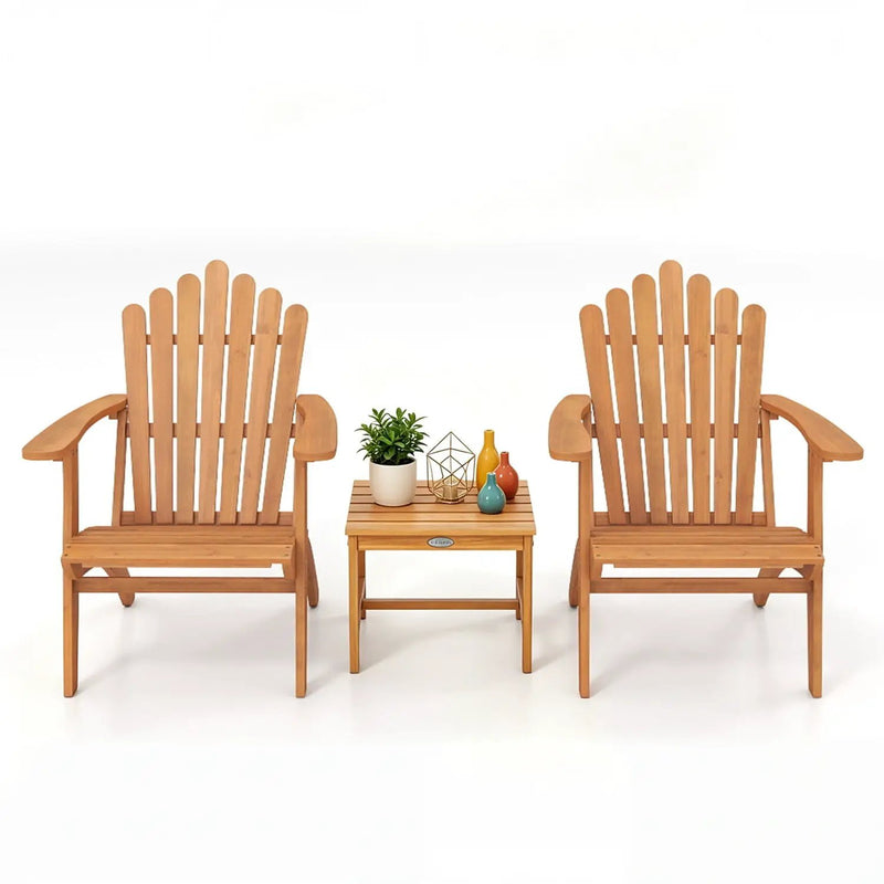 Adirondack Chair Set of 2 with Side Table - Acacia Wood by DirectDeals