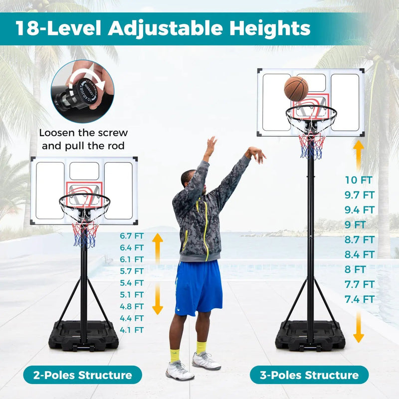 Portable Basketball Hoop Adjustable 4.1-10 Feet with Base by DirectDeals
