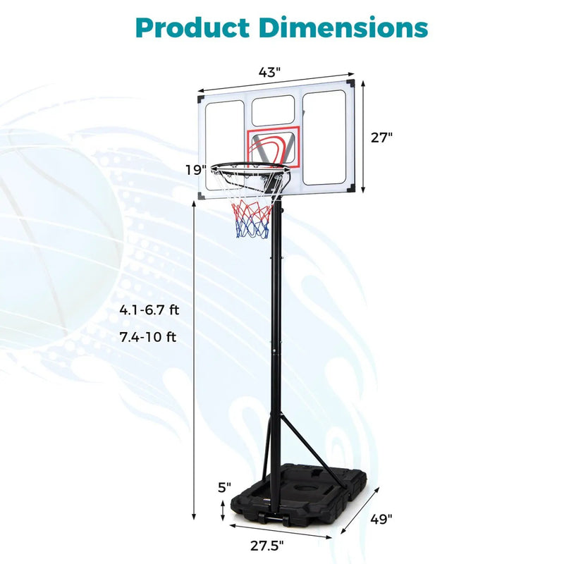 Portable Basketball Hoop Adjustable 4.1-10 Feet with Base by DirectDeals