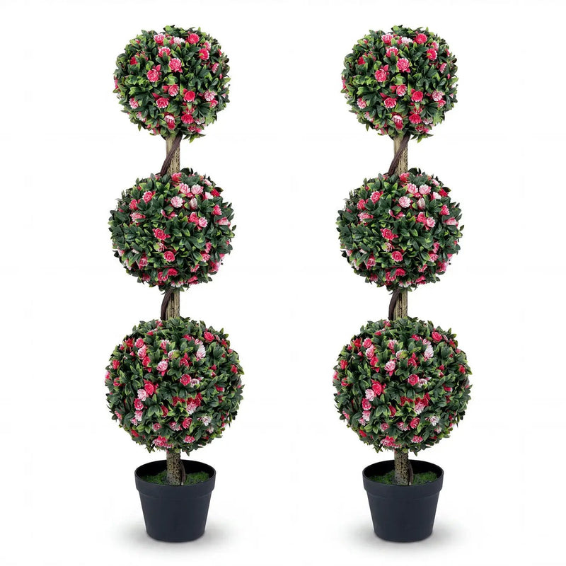 Artificial Triple Ball Rose Topiary Tree 43.5" - Set of 2 by DirectDeals