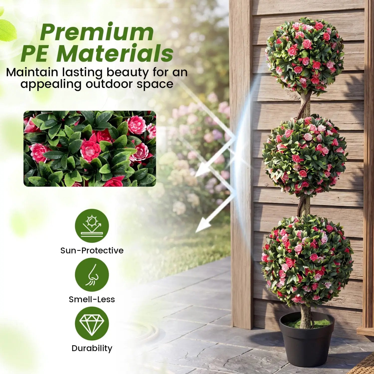 Artificial Triple Ball Rose Topiary Tree 43.5" - Set of 2 by DirectDeals