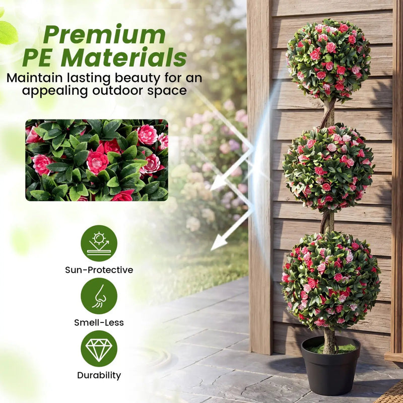Artificial Triple Ball Rose Topiary Tree 43.5" - Set of 2 by DirectDeals