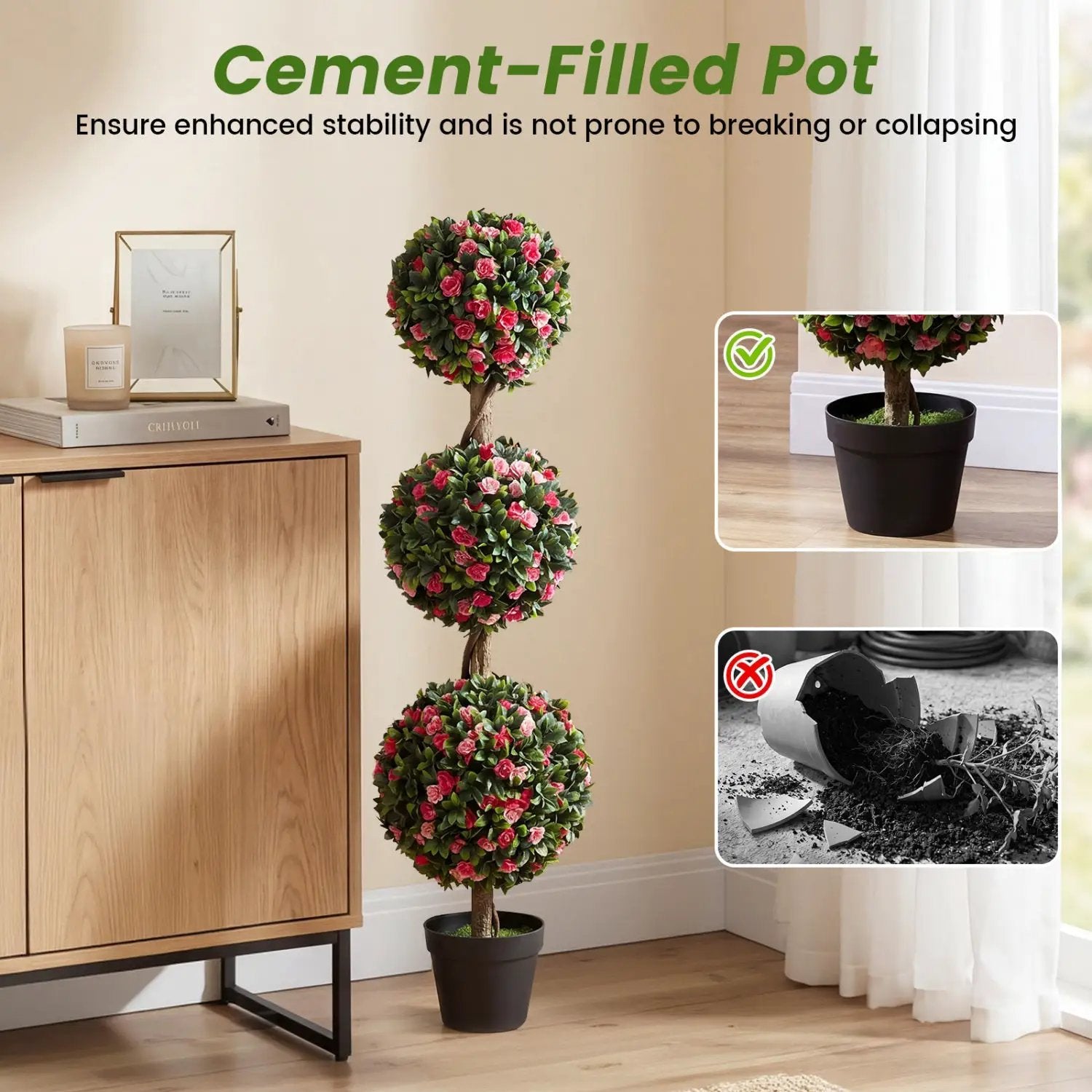 Artificial Triple Ball Rose Topiary Tree 43.5" - Set of 2 by DirectDeals