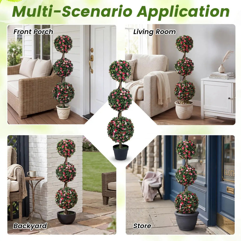 Artificial Triple Ball Rose Topiary Tree 43.5" - Set of 2 by DirectDeals