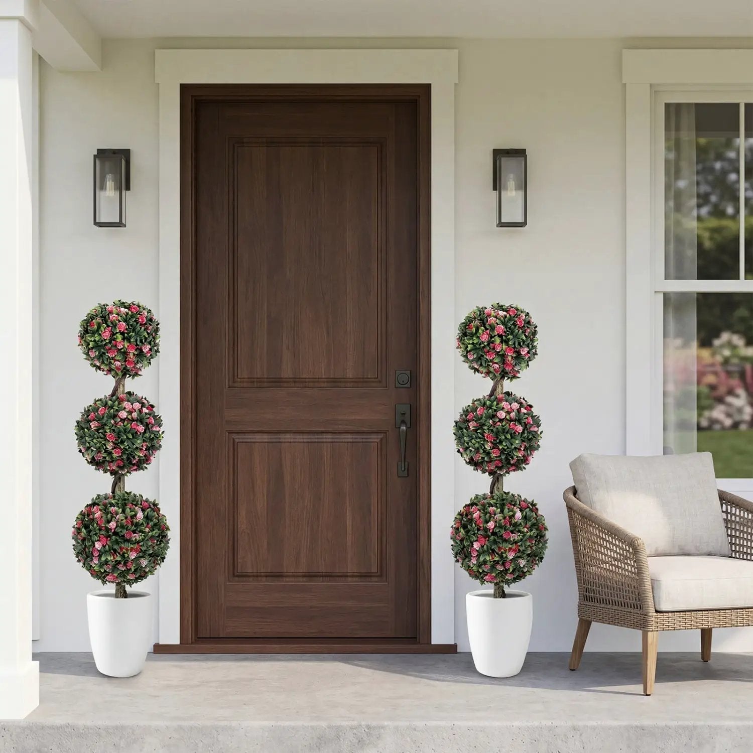 Artificial Triple Ball Rose Topiary Tree 43.5" - Set of 2 by DirectDeals