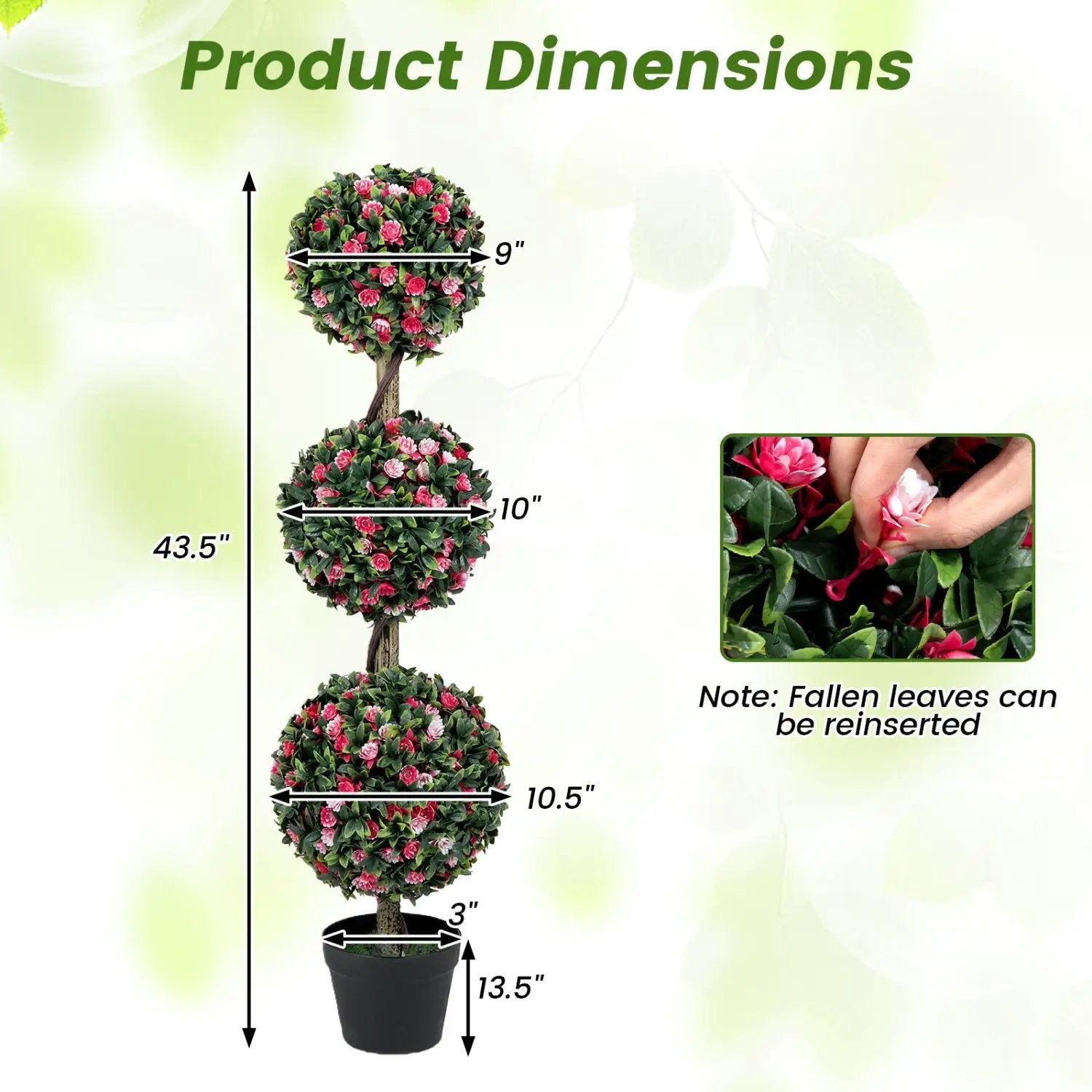 Artificial Triple Ball Rose Topiary Tree 43.5" - Set of 2 by DirectDeals