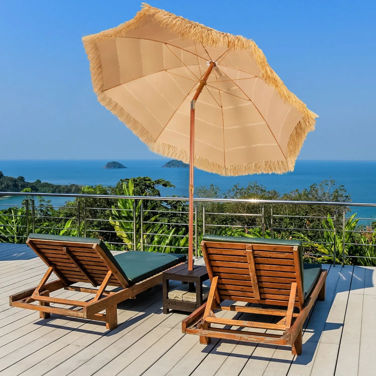 Tiki Beach Umbrella 6.5 Ft with Adjustable Tilt by DirectDeals
