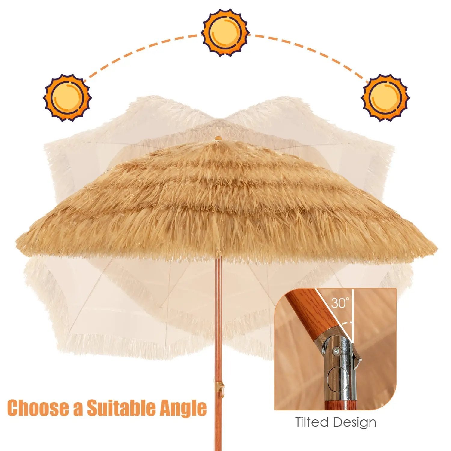 Tiki Beach Umbrella 6.5 Ft with Adjustable Tilt by DirectDeals