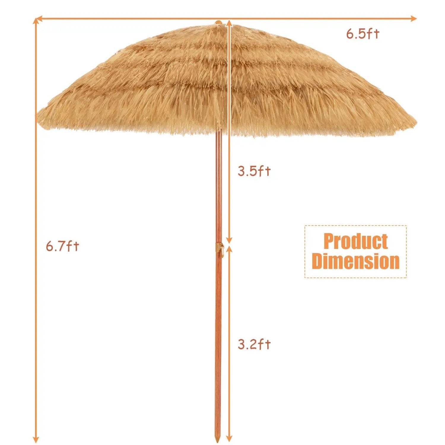 Tiki Beach Umbrella 6.5 Ft with Adjustable Tilt by DirectDeals