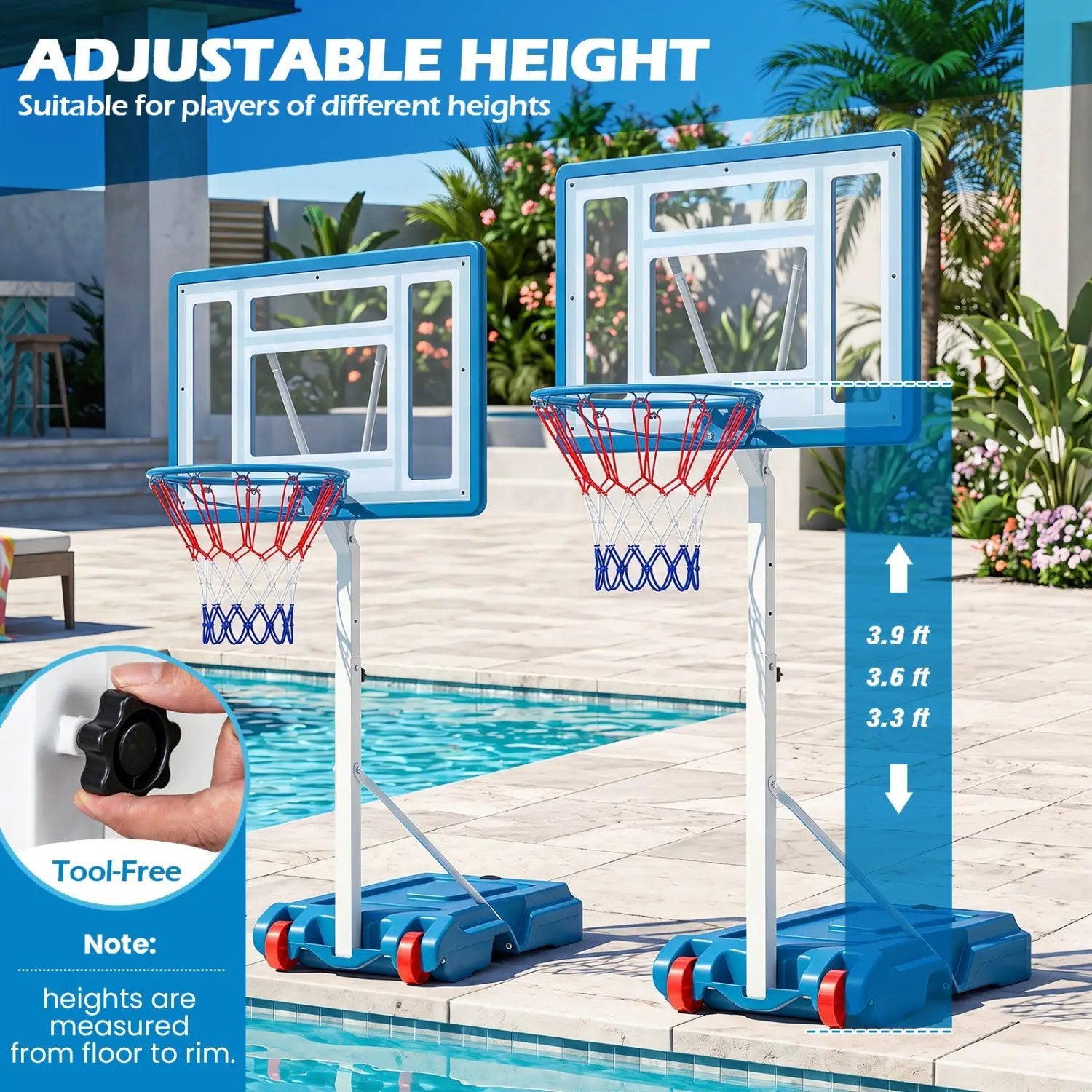 Adjustable Pool Basketball Hoop with Shatterproof Backboard by DirectDeals