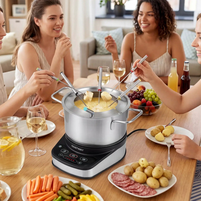 Electric Fondue Pot Set 3.2 QT with 6 Forks and Temperature Control by DirectDeals