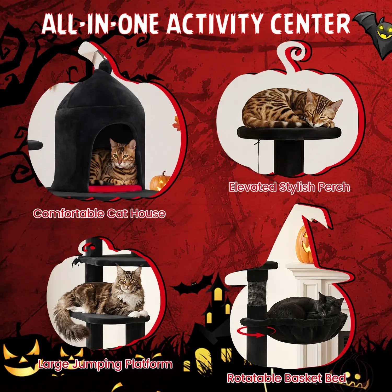 50-Inch Gothic Multi-Level Cat Tree with Castle House by DirectDeals