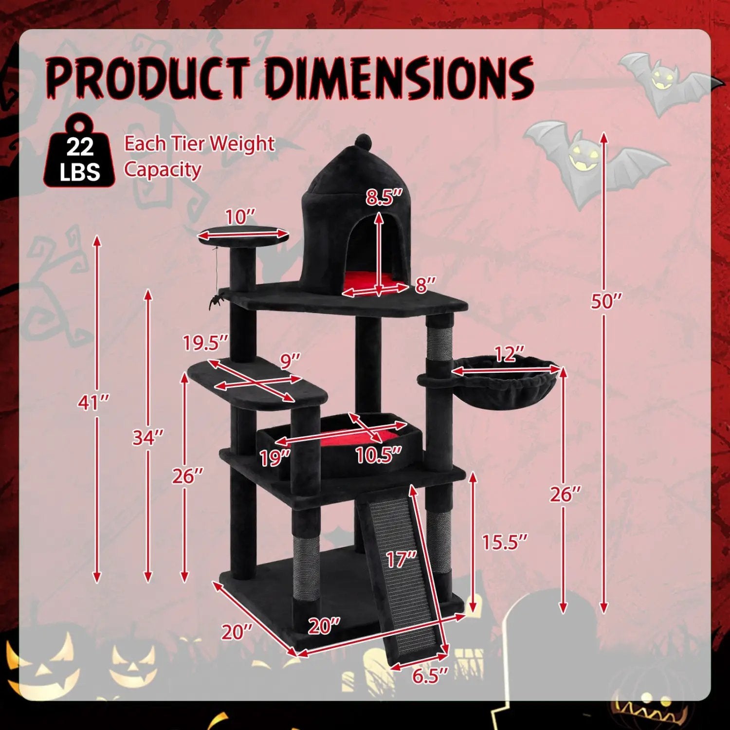 50-Inch Gothic Multi-Level Cat Tree with Castle House by DirectDeals