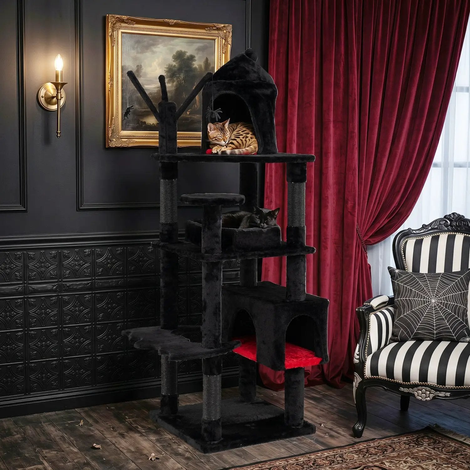 70-Inch Gothic Cat Tree with Castle and Coffin Bed by DirectDeals