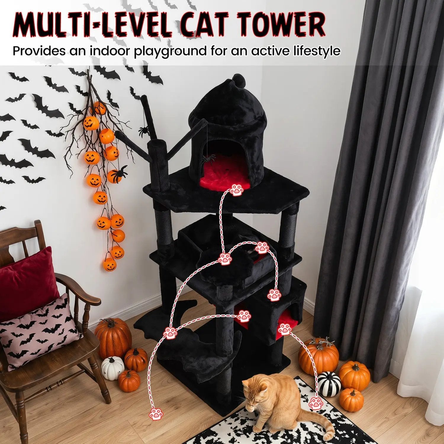 70-Inch Gothic Cat Tree with Castle and Coffin Bed by DirectDeals