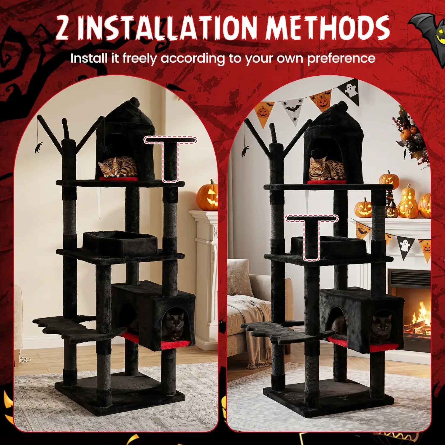 70-Inch Gothic Cat Tree with Castle and Coffin Bed by DirectDeals