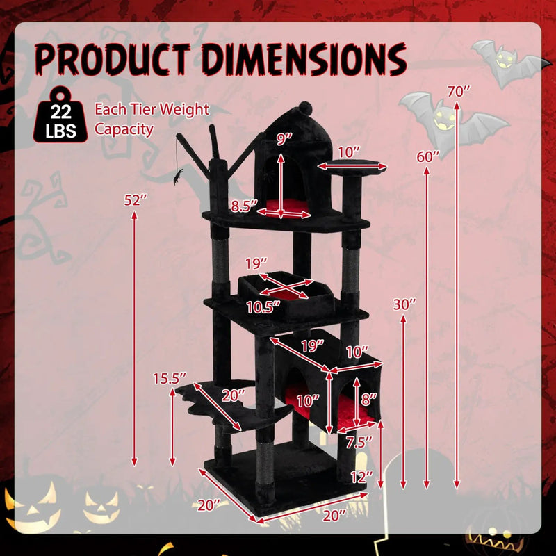 70-Inch Gothic Cat Tree with Castle and Coffin Bed by DirectDeals