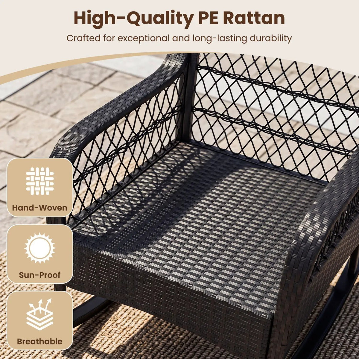 Outdoor Wicker Rocking Chair with Cushions and Anti-Tip Stoppers by DirectDeals