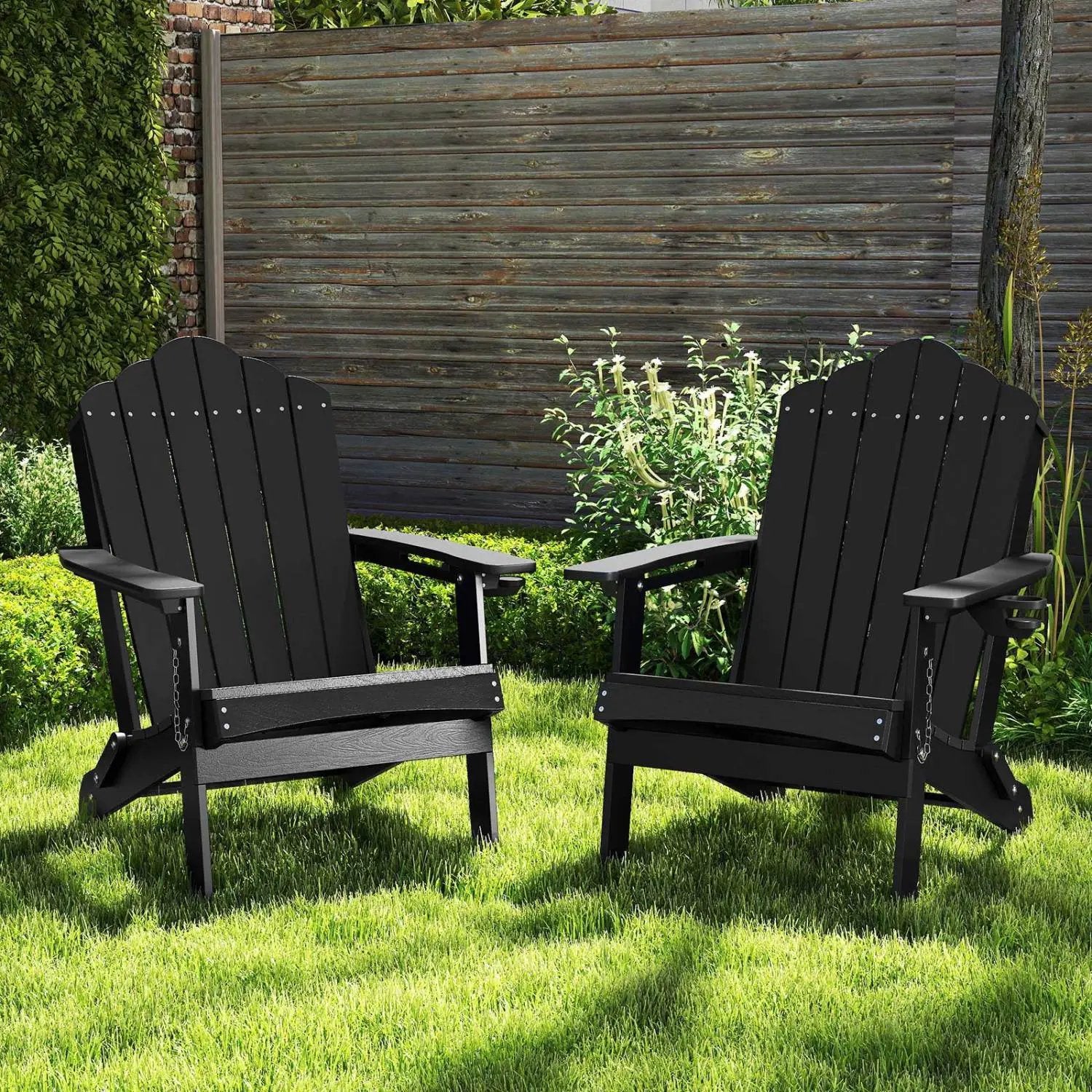Folding Adirondack Chair with High Backrest - HDPE Weather Resistant by DirectDeals