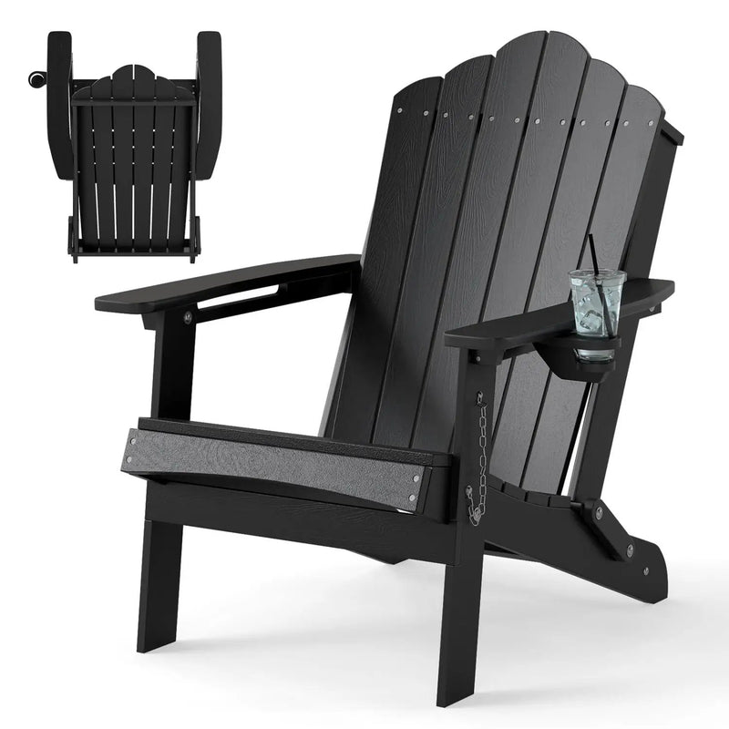 Folding Adirondack Chair with High Backrest - HDPE Weather Resistant by DirectDeals