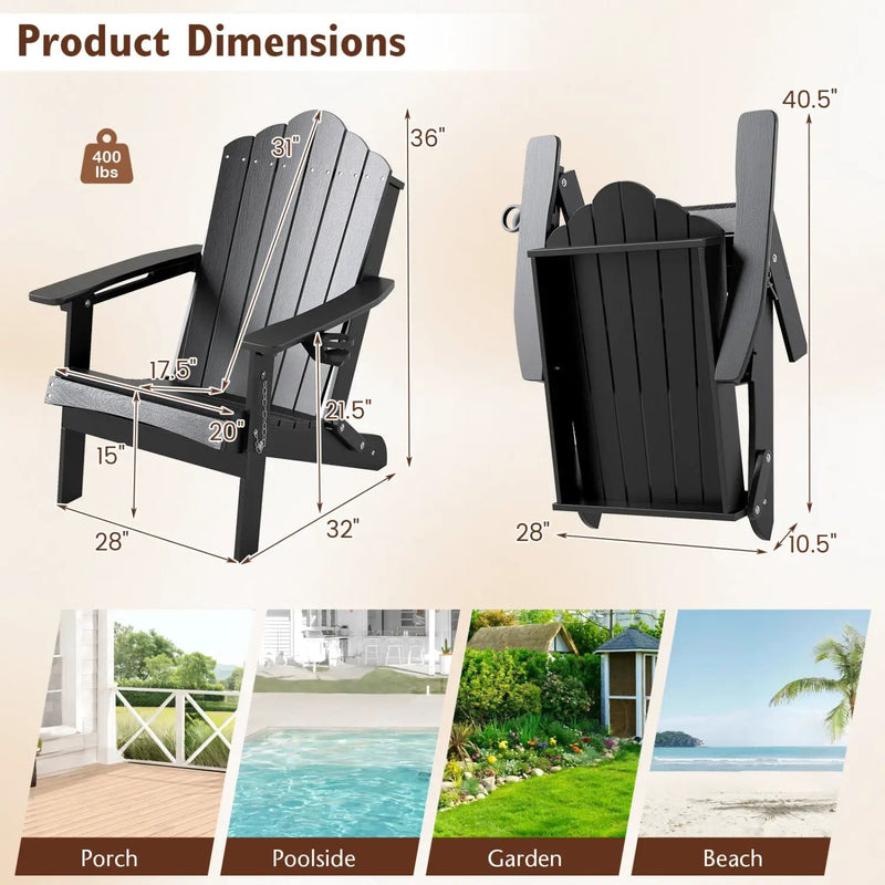 Folding Adirondack Chair with High Backrest - HDPE Weather Resistant by DirectDeals