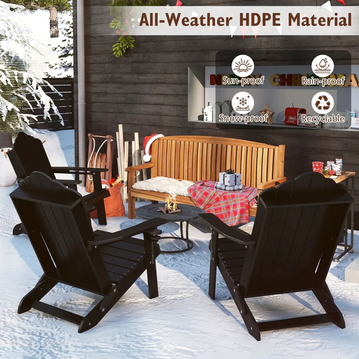 Folding Adirondack Chair with High Backrest - HDPE Weather Resistant by DirectDeals