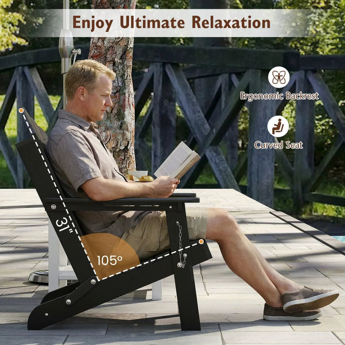 Folding Adirondack Chair with High Backrest - HDPE Weather Resistant by DirectDeals