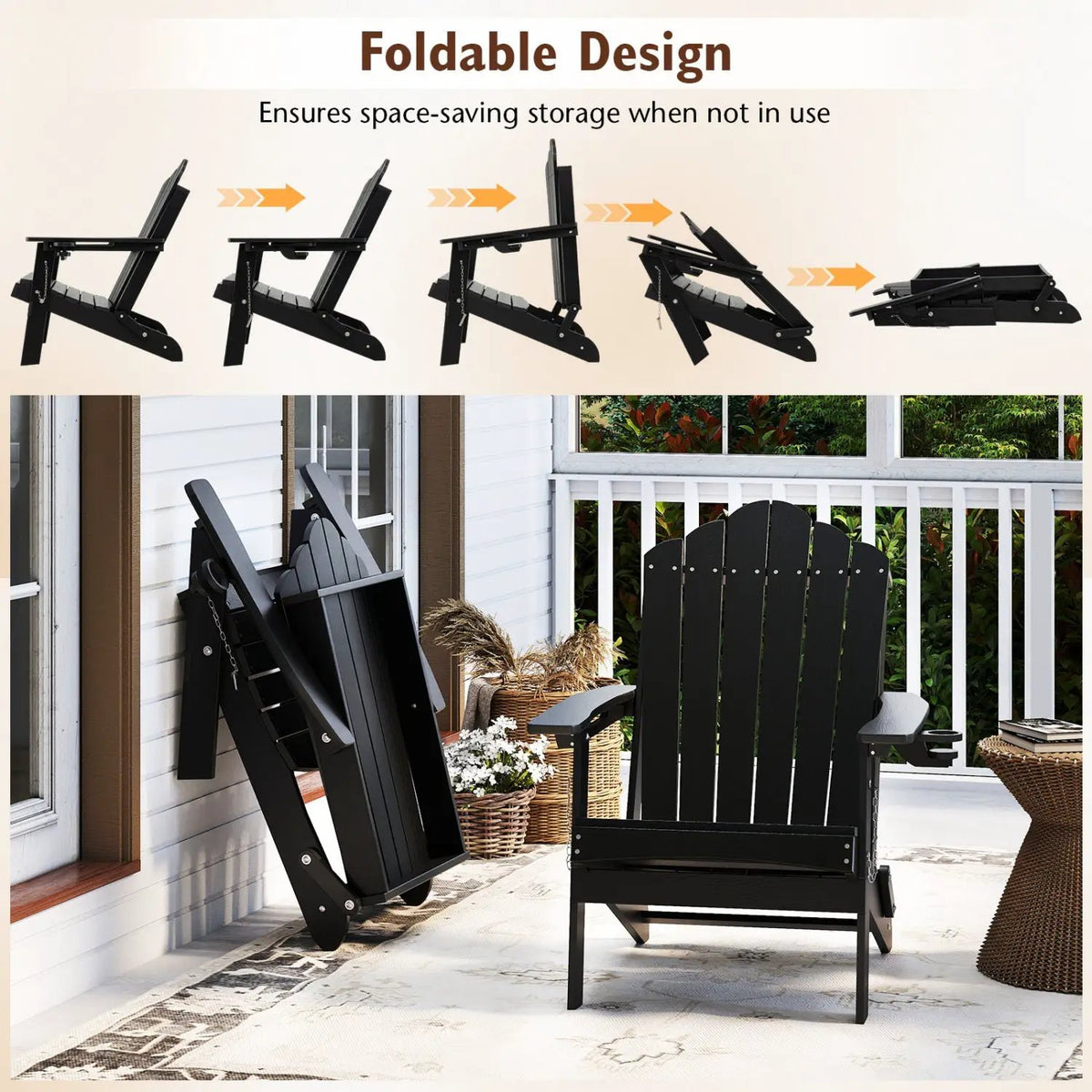 Folding Adirondack Chair with High Backrest - HDPE Weather Resistant by DirectDeals