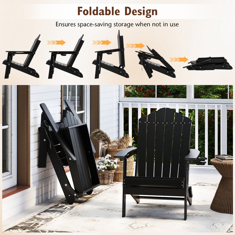 Folding Adirondack Chair with High Backrest - HDPE Weather Resistant by DirectDeals