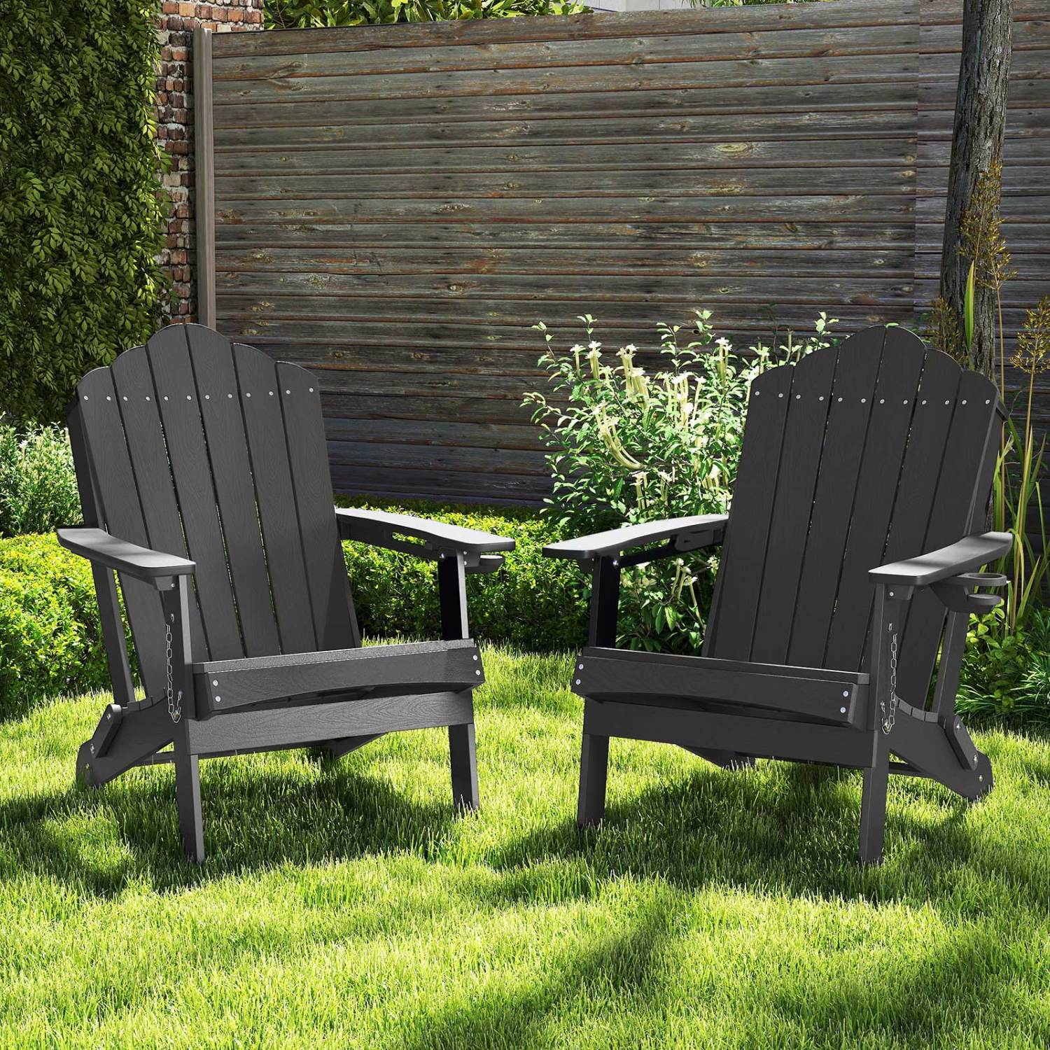 Folding Adirondack Chair with High Backrest - HDPE Weather Resistant by DirectDeals