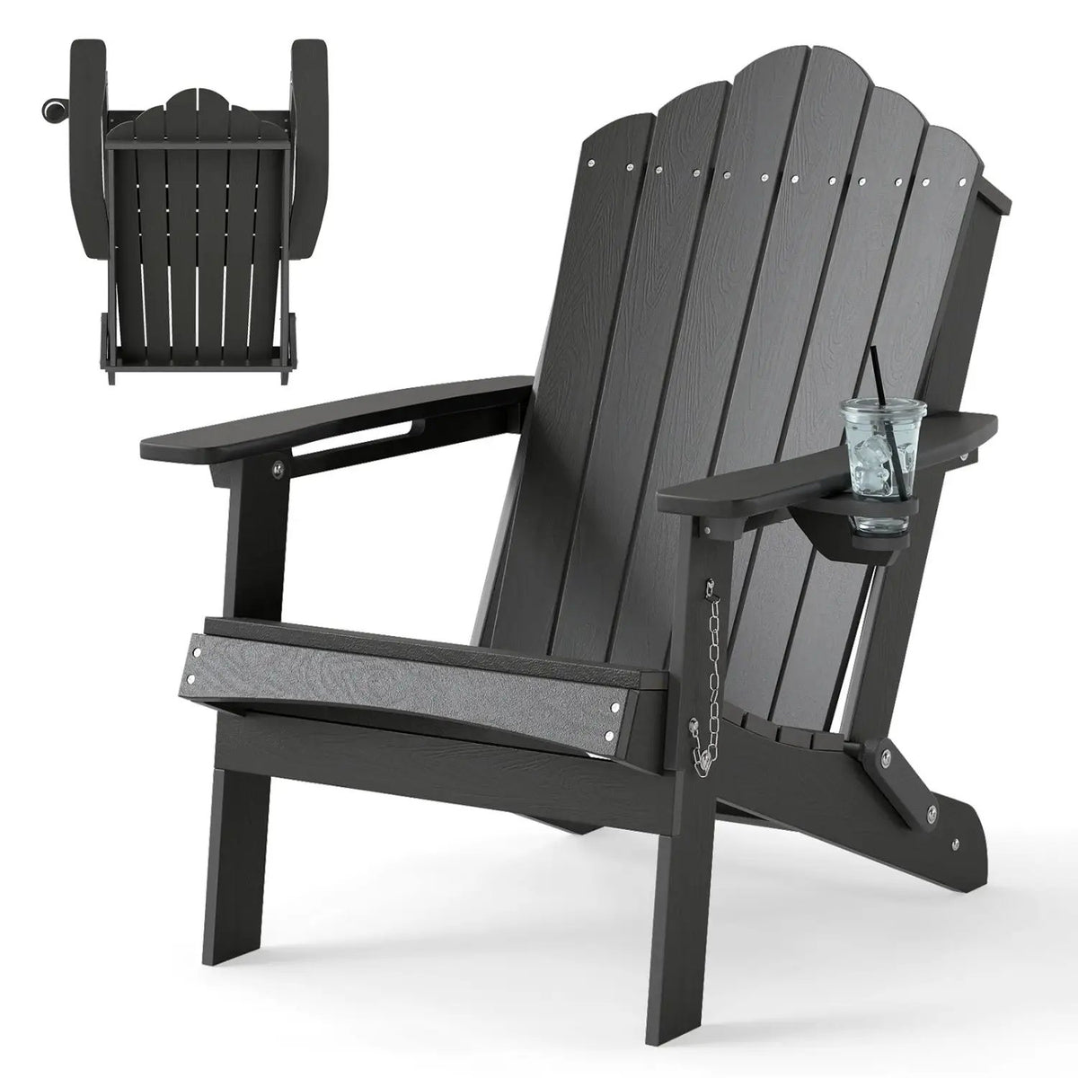 Folding Adirondack Chair with High Backrest - HDPE Weather Resistant by DirectDeals