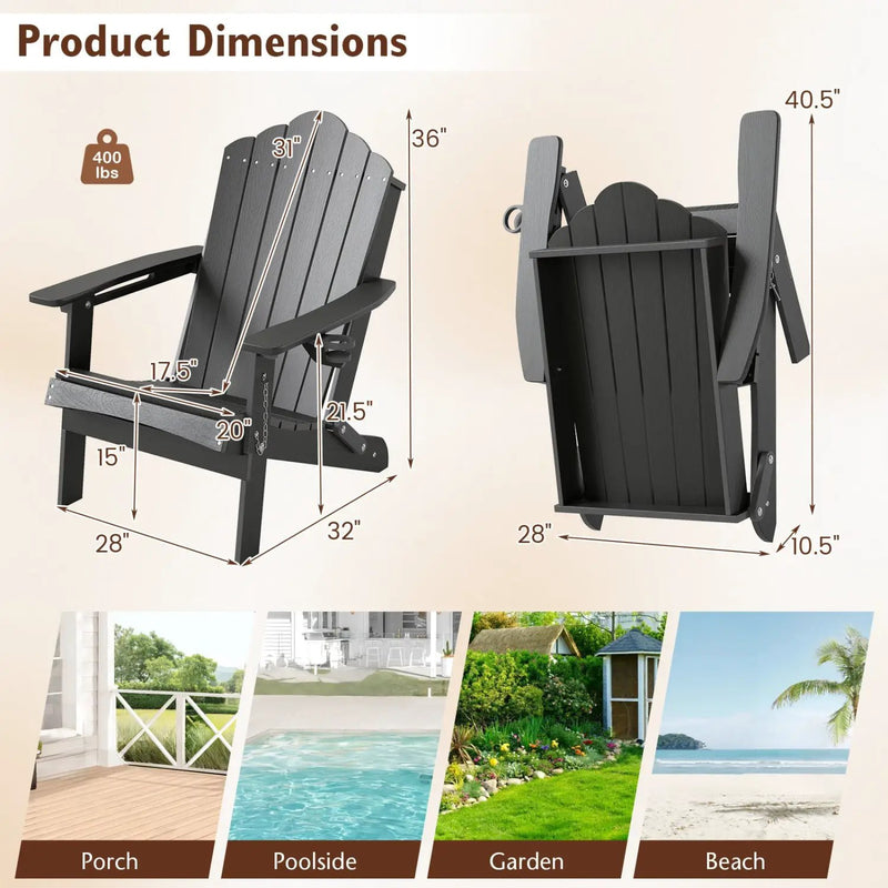 Folding Adirondack Chair with High Backrest - HDPE Weather Resistant by DirectDeals