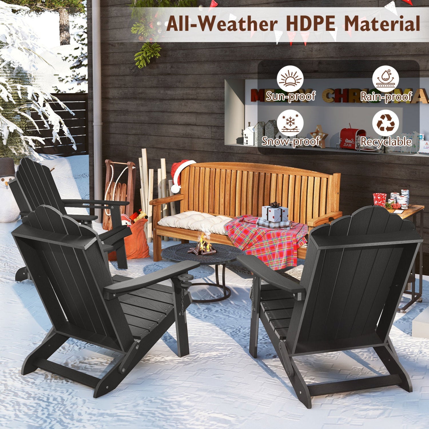 Folding Adirondack Chair with High Backrest - HDPE Weather Resistant by DirectDeals
