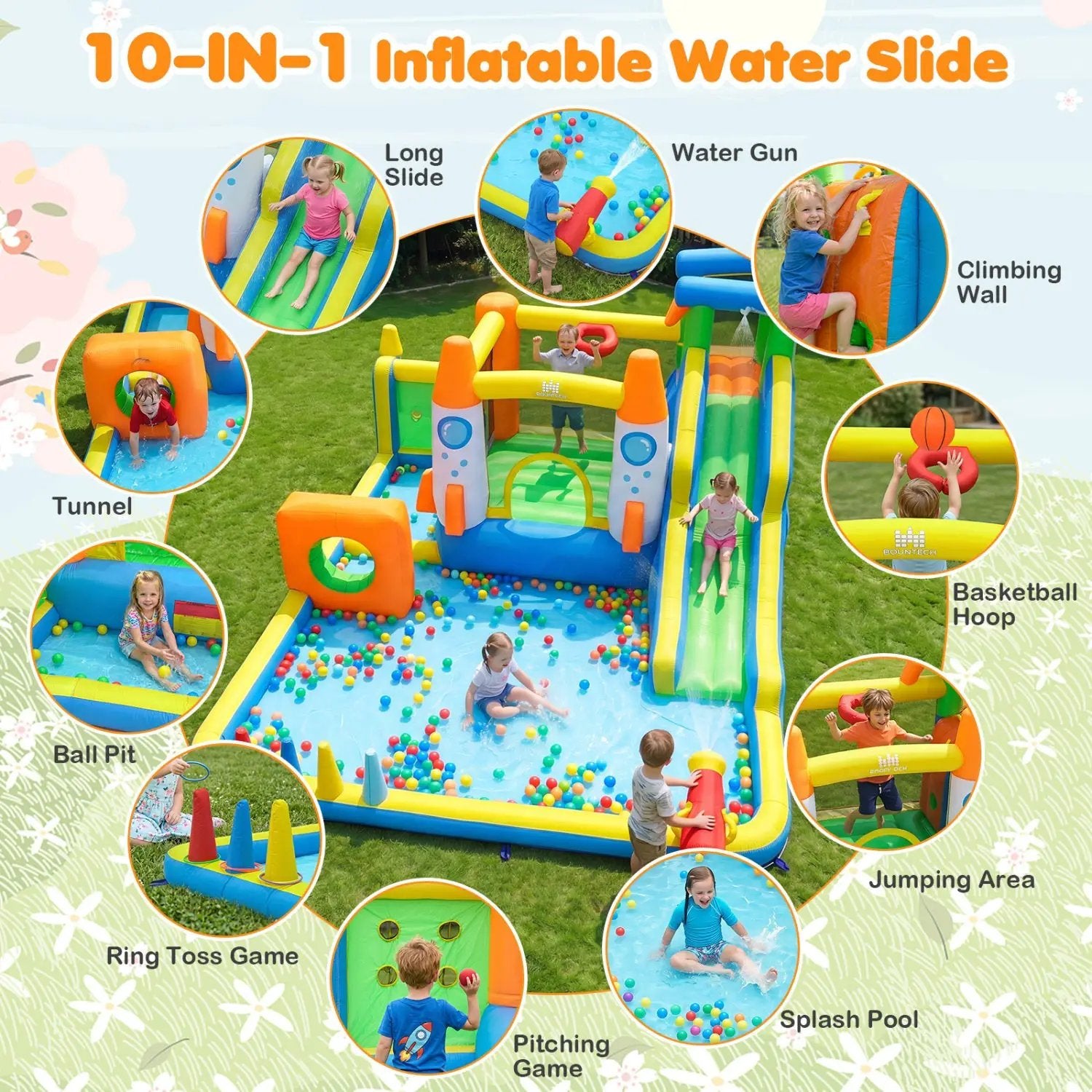 10-in-1 Inflatable Bounce House with Water Slide and Blower by DirectDeals