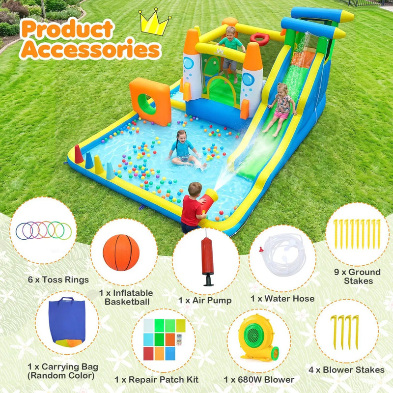 10-in-1 Inflatable Bounce House with Water Slide and Blower by DirectDeals