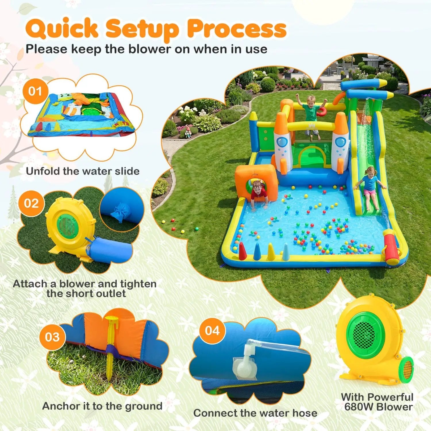 10-in-1 Inflatable Bounce House with Water Slide and Blower by DirectDeals