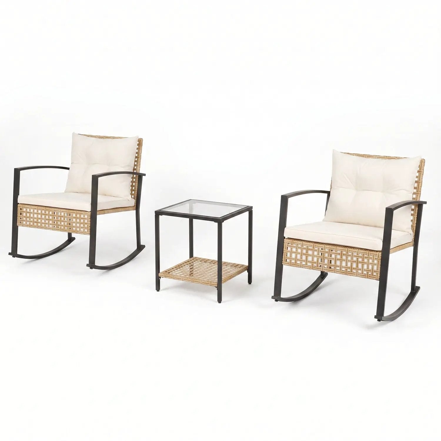 3-Piece Rattan Patio Conversation Set with Rocking Chairs by DirectDeals