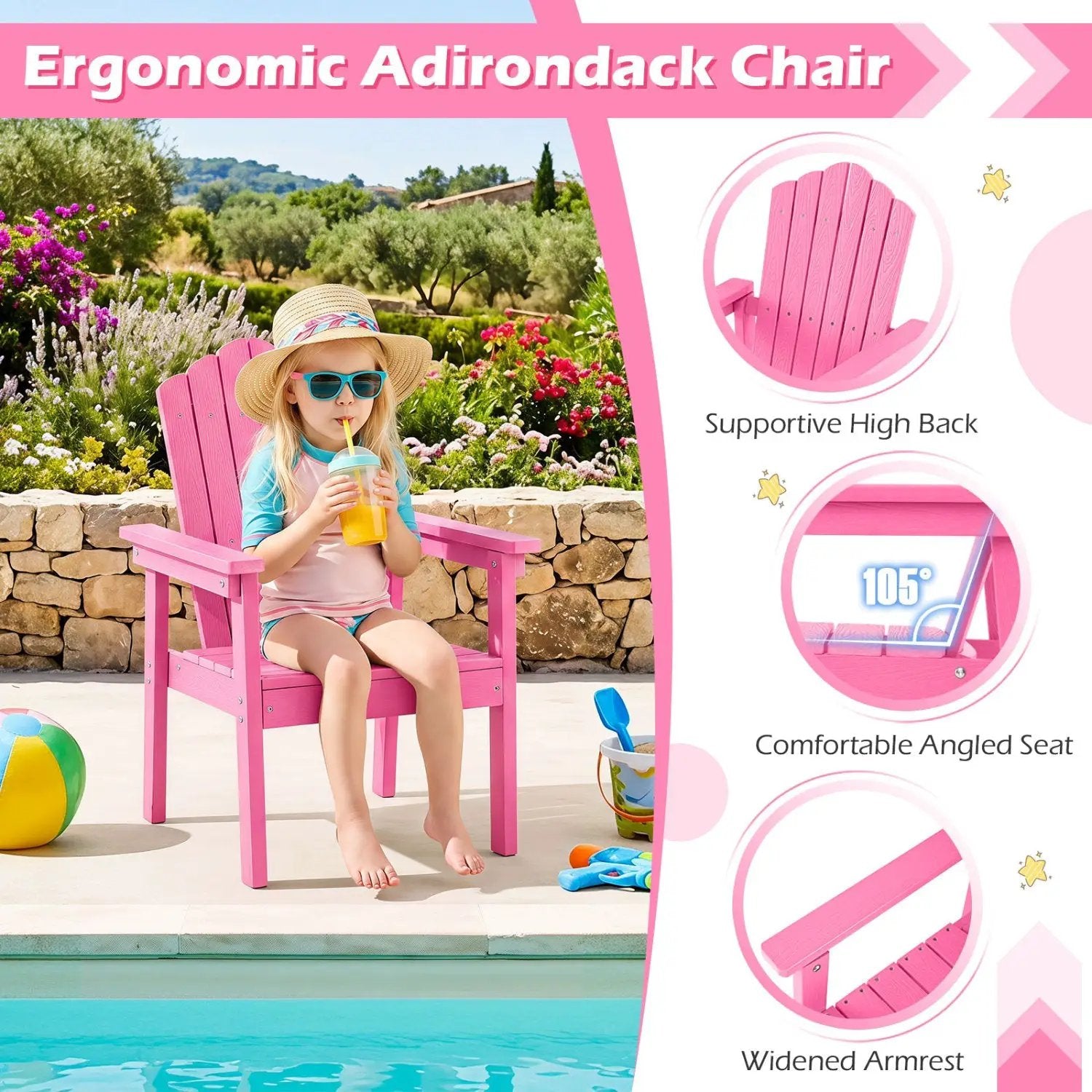 Adirondack Chair with High Backrest and Wide Armrests by DirectDeals