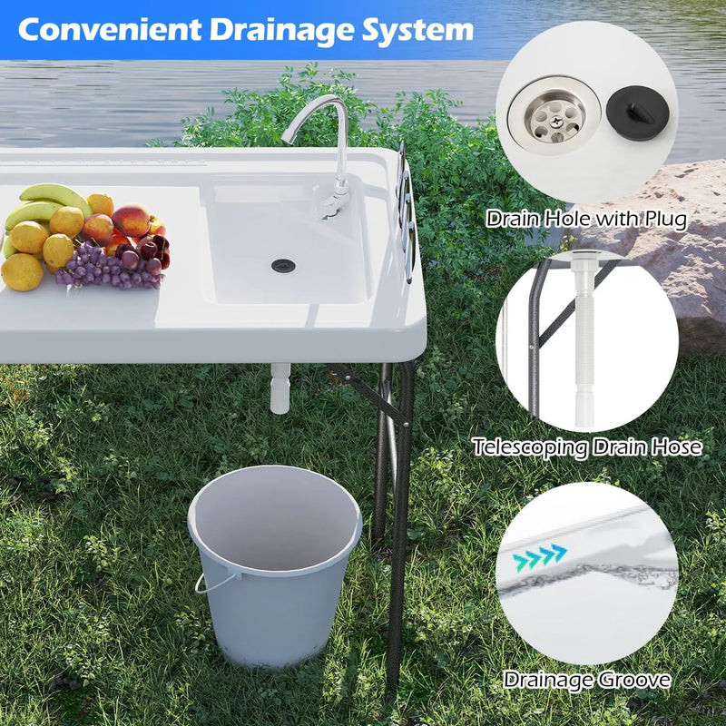 Folding Fish Cleaning Table with Sink and Rotatable Faucet by DirectDeals