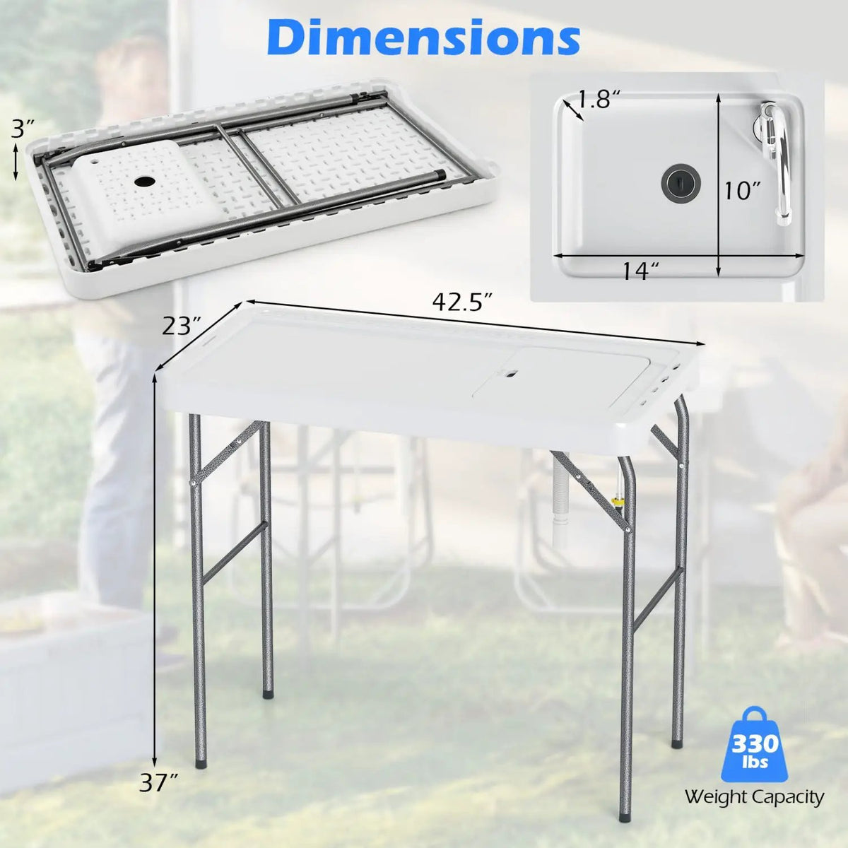 Folding Fish Cleaning Table with Sink and Rotatable Faucet by DirectDeals